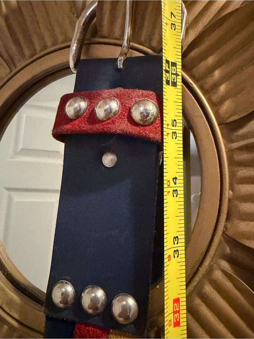 Vera Neumann Vintage 1980’s Leather Three Colors Navy Yellow Red Metal Stud Belt